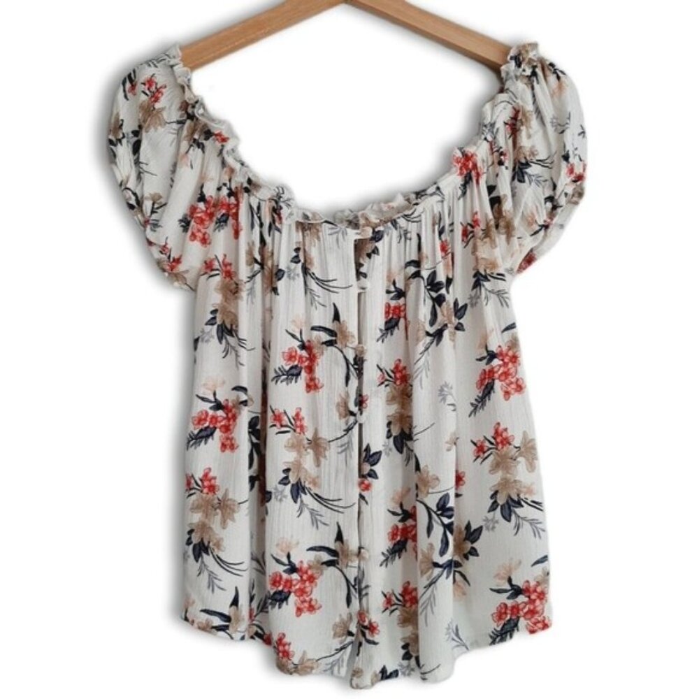 AMERICAN EAGLE | Off Shoulder Smocked Blouse Pin Striped Top Sz M